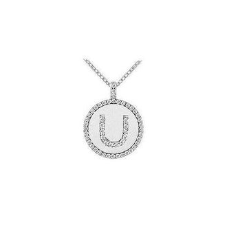 Diamond Initial U Disc Pendant : 14K White Gold - 0.55 CT TGW