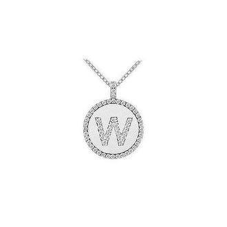 Diamond Initial W Disc Pendant : 14K White Gold - 0.60 CT TGW