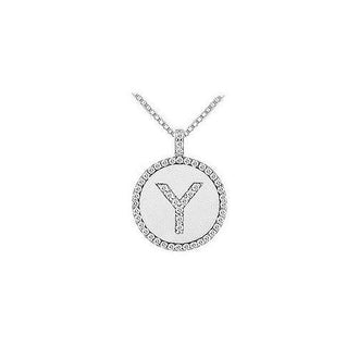 Diamond Initial Y Disc Pendant : 14K White Gold - 0.50 CT TGW