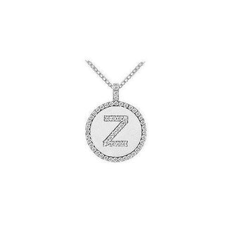 Diamond Initial Z Disc Pendant : 14K White Gold - 0.55 CT TGW