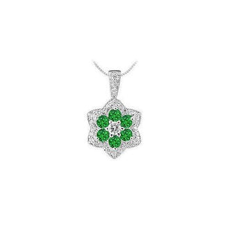 Emerald and Diamond Pendant : 14K White Gold - 2.25 CT TGW