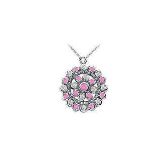 Pink Sapphire and Diamond Flower Pendant : 14K White Gold - 0.50 CT TGW