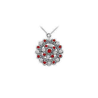 Ruby and Diamond Flower Pendant : 14K White Gold - 0.50 CT TGW