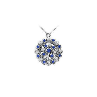 Sapphire and Diamond Flower Pendant : 14K White Gold - 0.50 CT TGW