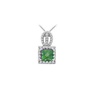 Emerald and Diamond Pendant : 14K White Gold - 1.00 CT TGW