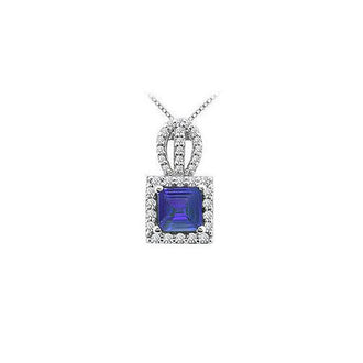 Sapphire and Diamond Pendant : 14K White Gold - 1.00 CT TGW