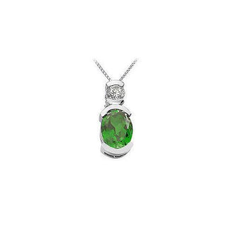 Emerald and Diamond Pendant : 14K White Gold - 1.50 CT TGW