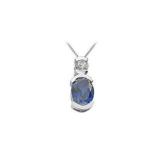 Sapphire and Diamond Pendant : 14K White Gold - 1.50 CT TGW