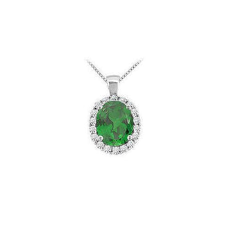 Emerald and Diamond Pendant : 14K White Gold - 3.50 CT TGW