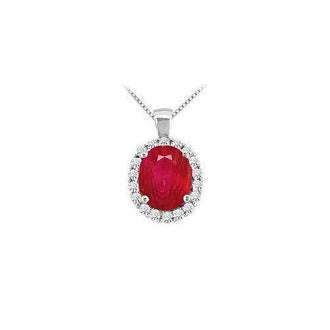 Ruby and Diamond Pendant : 14K White Gold - 3.50 CT TGW