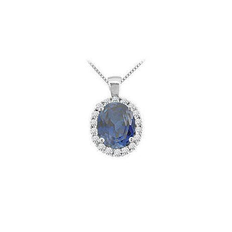 Sapphire and Diamond Pendant : 14K White Gold - 3.50 CT TGW