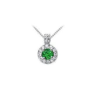 Emerald and Diamond Pendant : 14K White Gold - 1.25 CT TGW