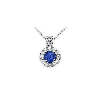 Sapphire and Diamond Pendant : 14K White Gold - 1.25 CT TGW