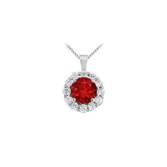 Ruby and Diamond Circle Pendant : 14K White Gold - 1.50 CT TGW