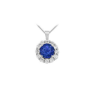 Sapphire and Diamond Circle Pendant : 14K White Gold - 1.50 CT TGW