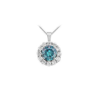 Blue Diamond Circle Pendant : 14K White Gold - 1.50 CT Diamonds