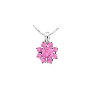 Pink Sapphire Flower Pendant : 14K White Gold - 2.75 CT TGW