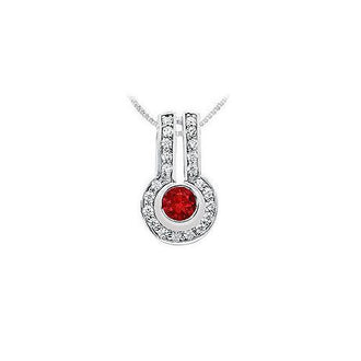 Ruby and Diamond Pendant : 14K White Gold - 1.25 CT TGW