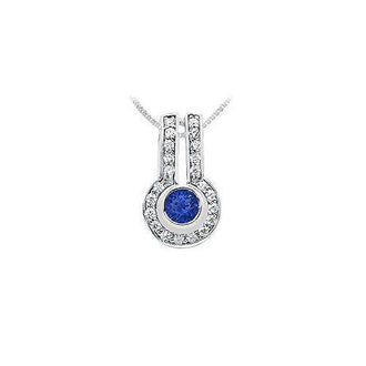 Sapphire and Diamond Pendant : 14K White Gold - 1.25 CT TGW