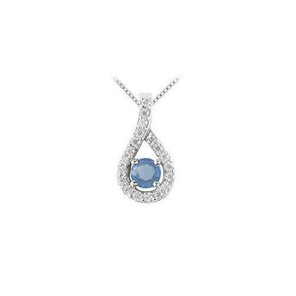 Sapphire and Diamond Pendant : 14K White Gold - 0.50 CT TGW