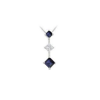 Sapphire and Diamond Pendant : 14K White Gold - 1.00 CT TGW