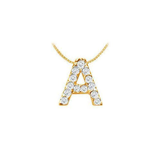 Classic A Initial Diamond Pendant : 14K Yellow Gold - 0.15 CT Diamonds