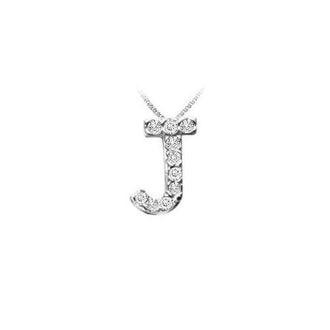 Classic J Initial Diamond Pendant : 14K White Gold - 0.10 CT Diamonds