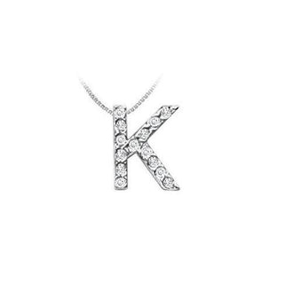 Classic K Initial Diamond Pendant : 14K White Gold - 0.15 CT Diamonds