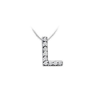 Classic L Initial Diamond Pendant : 14K White Gold - 0.10 CT Diamonds