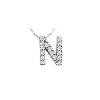 Classic N Initial Diamond Pendant : 14K White Gold - 0.15 CT Diamonds