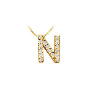 Classic N Initial Diamond Pendant : 14K Yellow Gold - 0.15 CT Diamonds