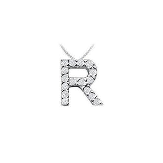 Classic R Initial Diamond Pendant : 14K White Gold - 0.15 CT Diamonds