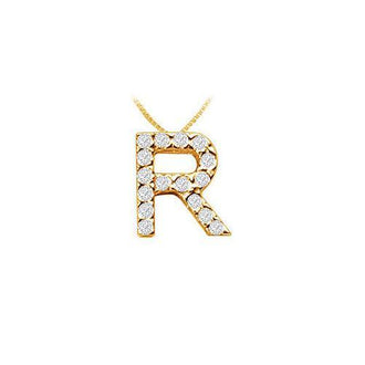 Classic R Initial Diamond Pendant : 14K Yellow Gold - 0.15 CT Diamonds