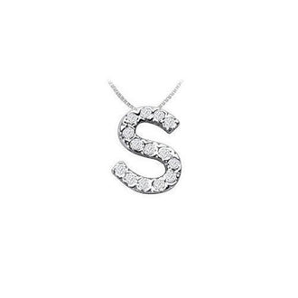 Classic S Initial Diamond Pendant : 14K White Gold - 0.15 CT Diamonds