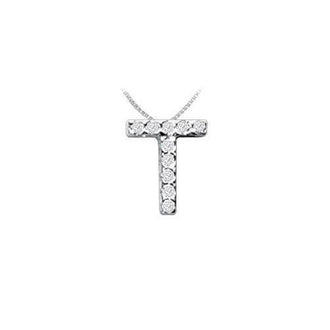 Classic T Initial Diamond Pendant : 14K White Gold - 0.10 CT Diamonds