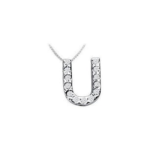 Classic U Initial Diamond Pendant : 14K White Gold - 0.15 CT Diamonds