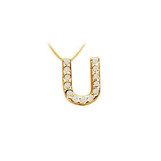 Classic U Initial Diamond Pendant : 14K Yellow Gold - 0.15 CT Diamonds