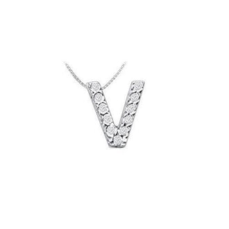 Classic V Initial Diamond Pendant : 14K White Gold - 0.15 CT Diamonds