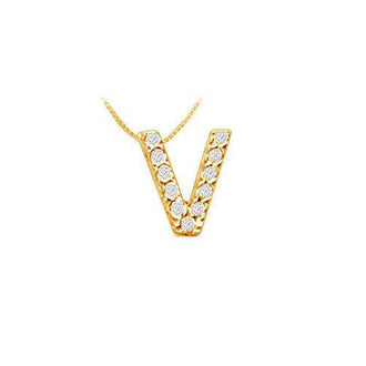 Classic V Initial Diamond Pendant : 14K Yellow Gold - 0.15 CT Diamonds