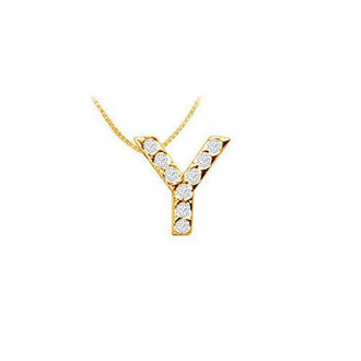 Classic Y Initial Diamond Pendant : 14K Yellow Gold - 0.10 CT Diamonds