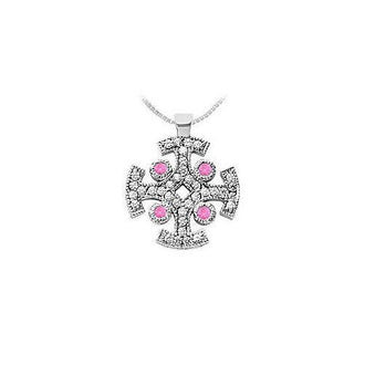 Pink Sapphire and Diamond Cross Pendant : 14K White Gold - 1.50 CT TGW