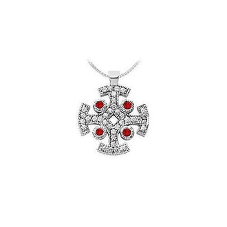 Ruby and Diamond Cross Pendant : 14K White Gold - 1.50 CT TGW