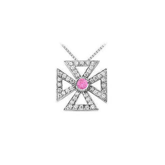 Pink Sapphire and Diamond Maltese Cross Pendant : 14K White Gold - 0.75 CT TGW