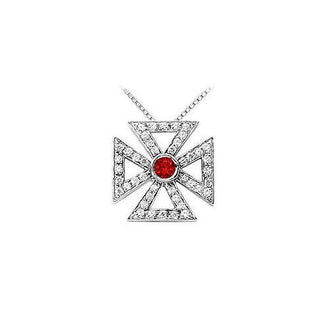 Ruby and Diamond Maltese Cross Pendant : 14K White Gold - 0.75 CT TGW