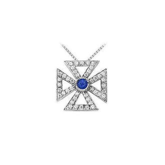 Sapphire and Diamond Maltese Cross Pendant : 14K White Gold - 0.75 CT TGW