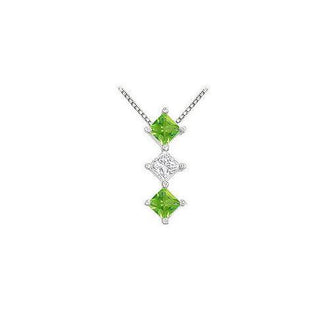 Emerald and Diamond Pendant : 14K White Gold - 1.00 CT TGW