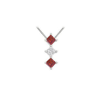 Ruby and Diamond Pendant : 14K White Gold - 1.00 CT TGW