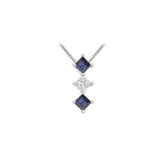 Sapphire and Diamond Pendant : 14K White Gold - 1.00 CT TGW