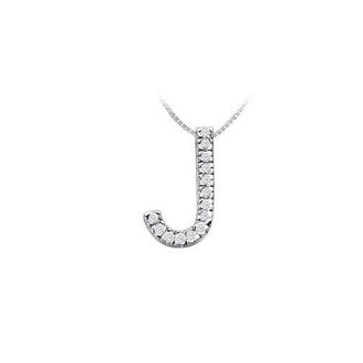 Classic J Initial Diamond Pendant : 14K White Gold - 0.25 CT Diamonds