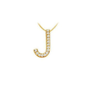 Classic J Initial Diamond Pendant : 14K Yellow Gold - 0.25 CT Diamonds